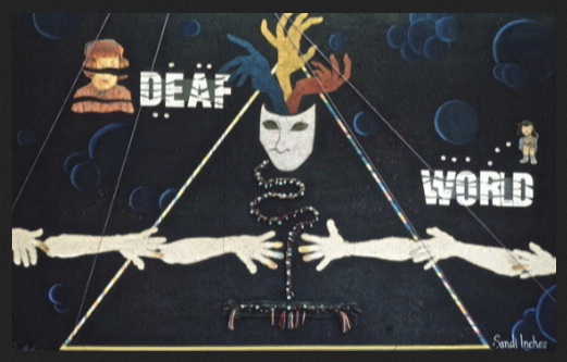 Original De'VIA mural (1989) Made by 9 Deaf artists during the De'VIA thinktank in the Washburn building of Gallaudet University - Mural was being exhibited and then mysteriously went missing and has never been found since